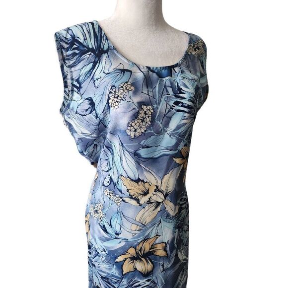 Hawaiian Print 90s Maxi Dress Blue Vintage Y2K Hibiscus Flowers Floral Vacation - Picture 5 of 8